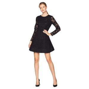 Laundry by Shelli Segal Size 10 Black Lace Dress Long Sleeve Sheer Back Cocktail